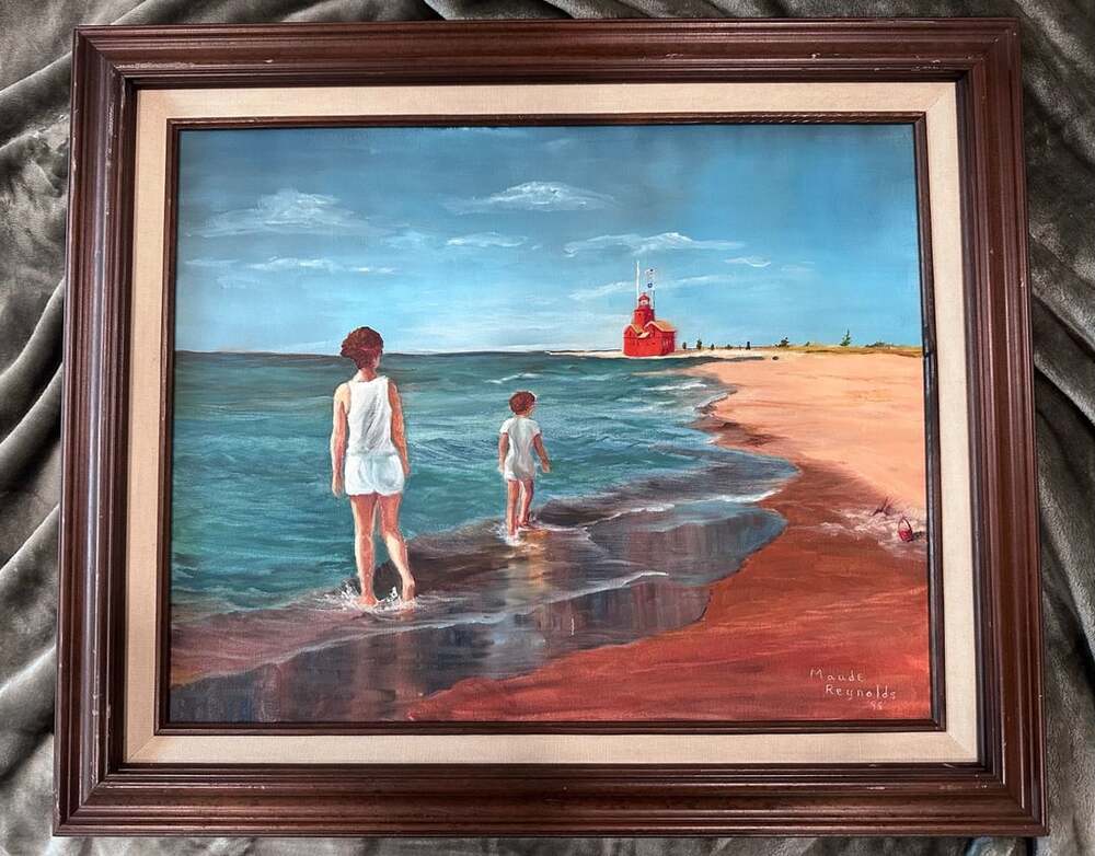 Maude Reynolds Framed Original Beach Lighthouse Oil Painting '95